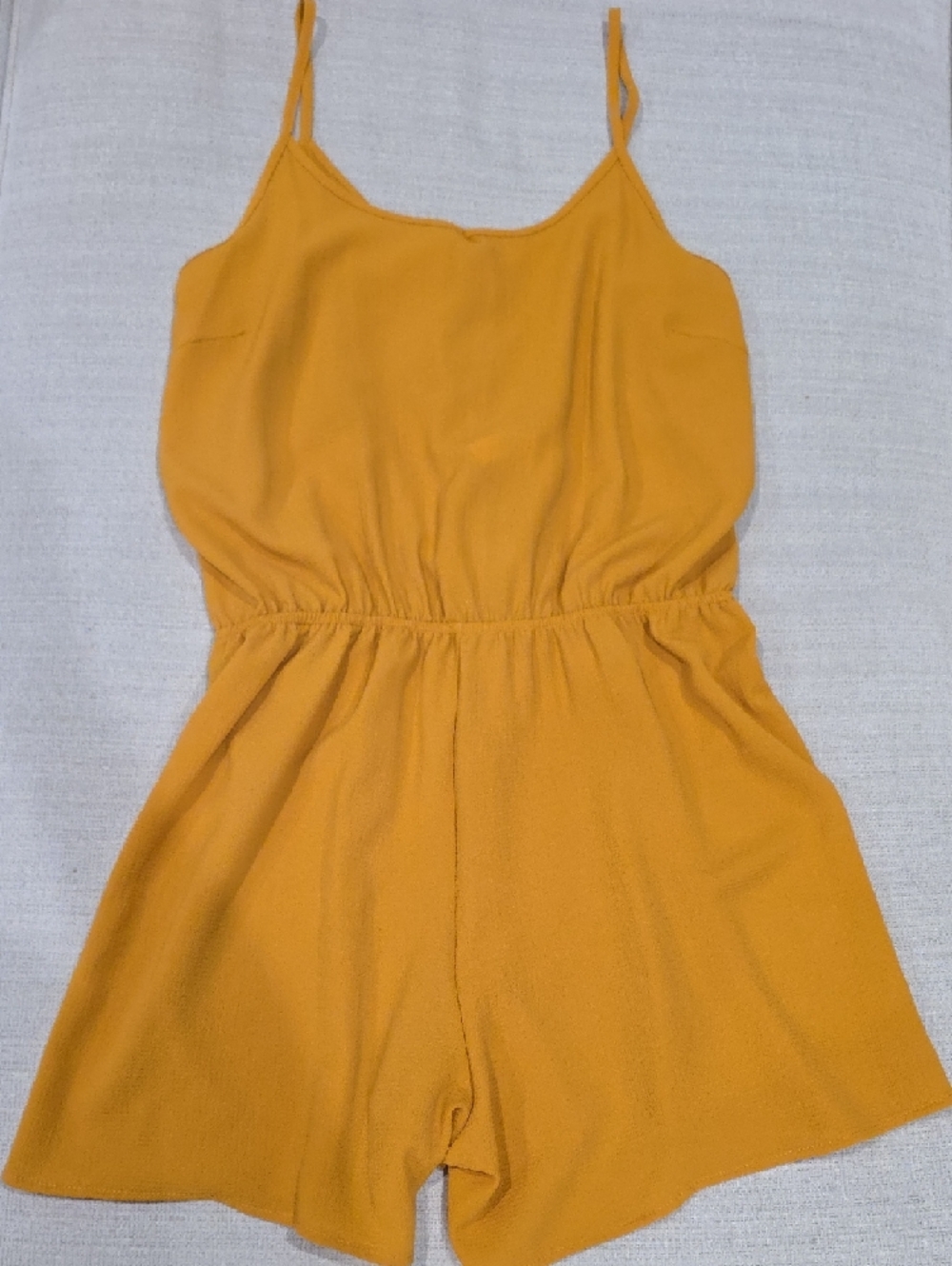 Peppermint Mustard Yellow Spaghetti-Strap Romper